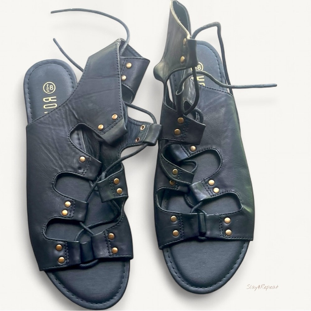 Black Gladiator Lace-Up Sandals Size 8